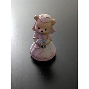 Vintage BC Bronson Teddy Bear Figurine Porcelain Bisque Wedding Bride Flowers 2"